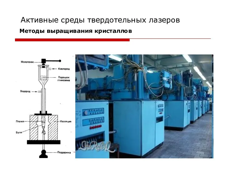 Активные среды твердотельных лазеров Методы выращивания кристаллов Метод Вернейля: