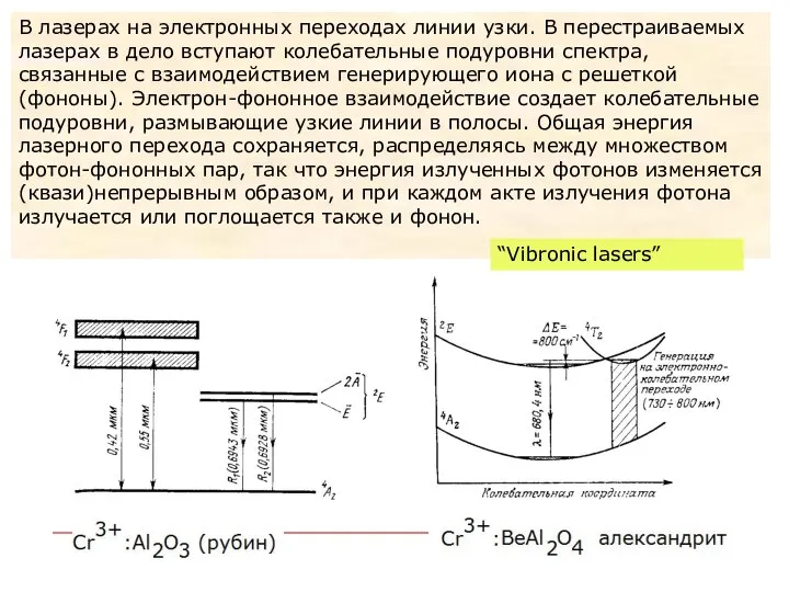 В лазерах на электронных переходах линии узки. В перестраиваемых лазерах в