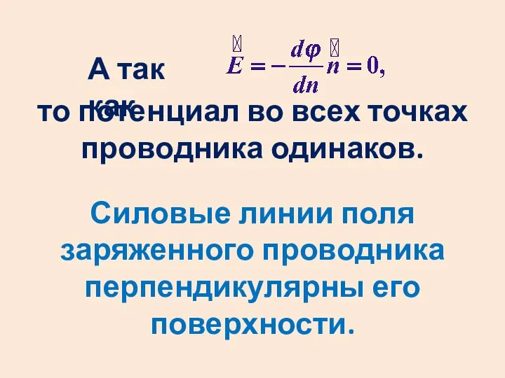 А так как то потенциал во всех точках проводника одинаков. Силовые