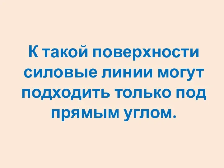 К такой поверхности силовые линии могут подходить только под прямым углом.