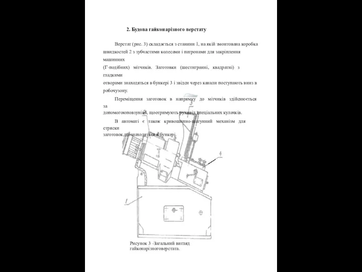 2. Будова гайконарізного верстату Верстат (рис. 3) складається з станини 1,