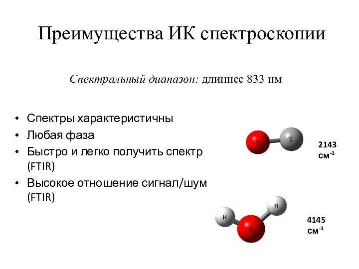 Преимущества ИК спектроскопии Спектры характеристичны Любая фаза Быстро и легко получить