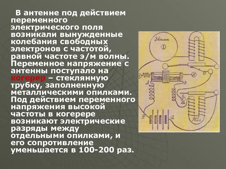 В антенне под действием переменного электрического поля возникали вынужденные колебания свободных