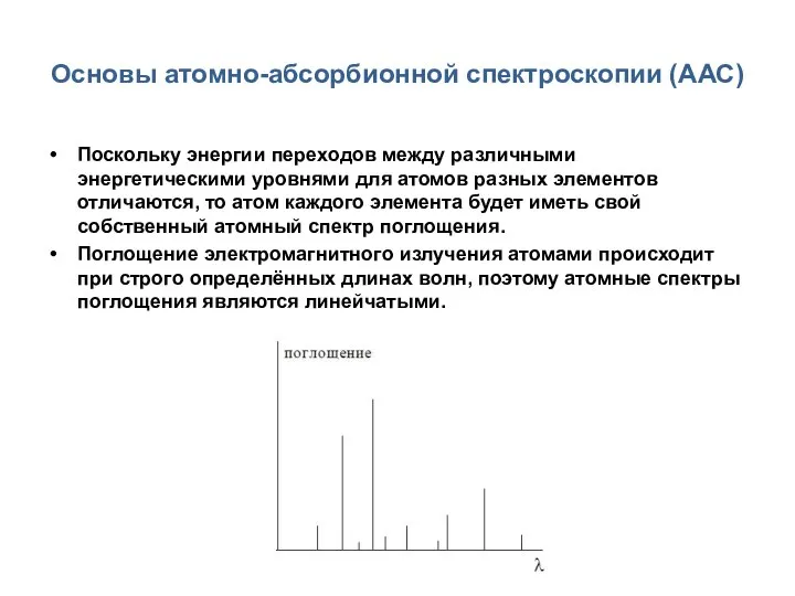 Основы атомно-абсорбионной спектроскопии (ААС) Поскольку энергии переходов между различными энергетическими уровнями