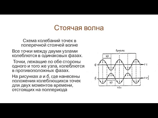 Стоячая волна Схема колебаний точек в поперечной стоячей волне Все точки