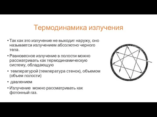 Термодинамика излучения Так как это излучение не выходит наружу, оно называется