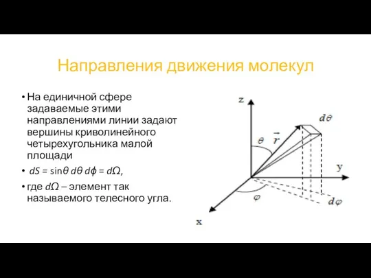 Направления движения молекул На единичной сфере задаваемые этими направлениями линии задают