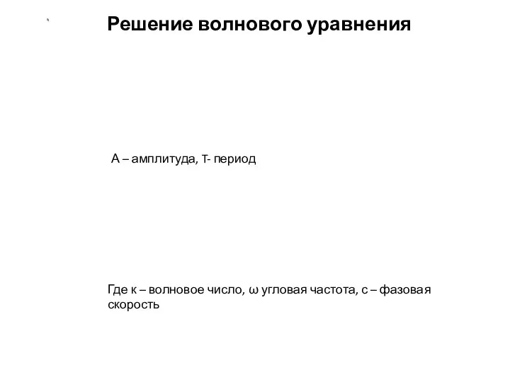 Решение волнового уравнения А – амплитуда, T- период Где к –