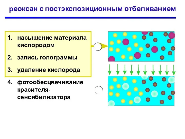 реоксан с постэкспозиционным отбеливанием насыщение материала кислородом запись голограммы удаление кислорода фотообесцвечивание красителя-сенсибилизатора