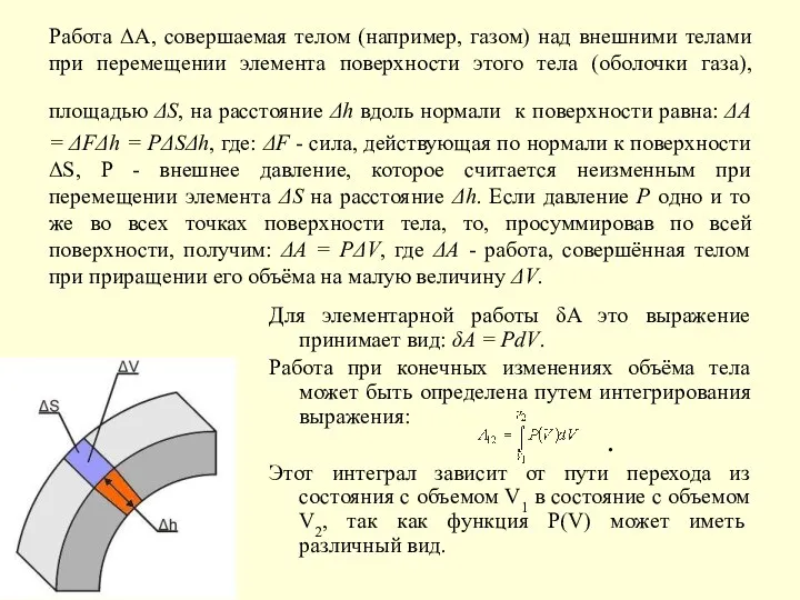 Работа ΔA, совершаемая телом (например, газом) над внешними телами при перемещении