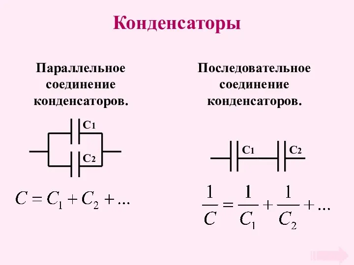 Конденсаторы Параллельное соединение конденсаторов. Последовательное соединение конденсаторов.