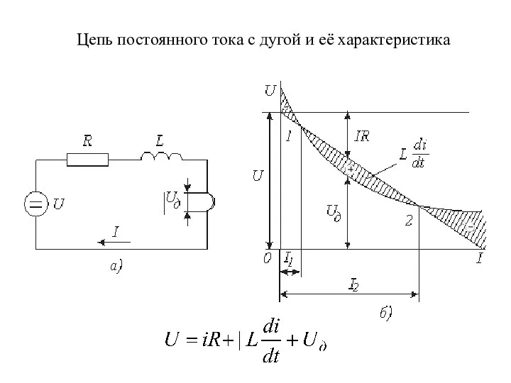 Цепь постоянного тока с дугой и её характеристика