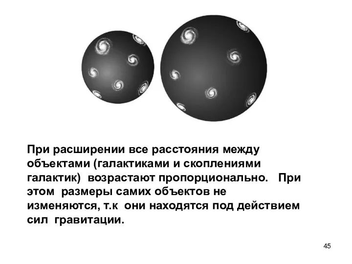 При расширении все расстояния между объектами (галактиками и скоплениями галактик) возрастают