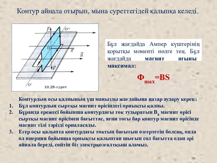 Контур айнала отырып, мына суреттегідей қалыпқа келеді. Бұл жағдайда Ампер күштерінің