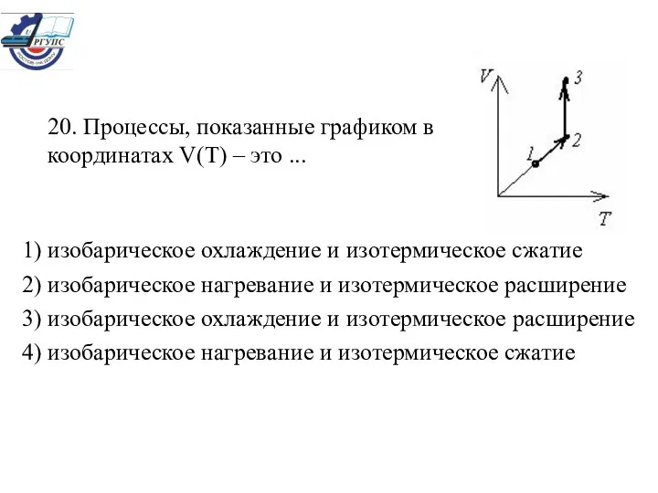 20. Процессы, показанные графиком в координатах V(T) – это ... 1)