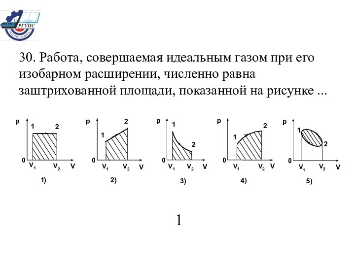 30. Работа, совершаемая идеальным газом при его изобарном расширении, численно равна