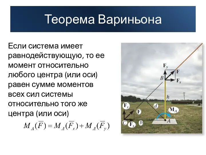 Если система имеет равнодействующую, то ее момент относительно любого центра (или