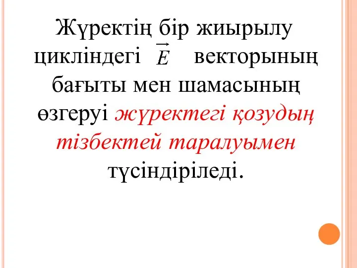 Жүректің бір жиырылу цикліндегі векторының бағыты мен шамасының өзгеруі жүректегі қозудың тізбектей таралуымен түсіндіріледі.