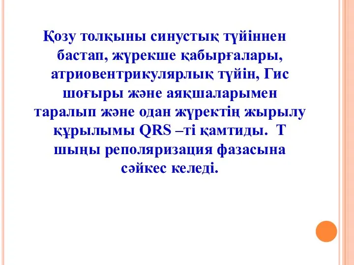 Қозу толқыны синустық түйіннен бастап, жүрекше қабырғалары, атриовентрикулярлық түйін, Гис шоғыры