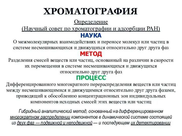 ХРОМАТОГРАФИЯ Определение (Научный совет по хроматографии и адсорбции РАН) НАУКА О