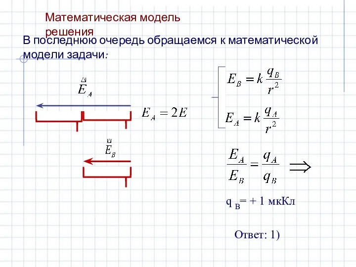 Математическая модель решения В последнюю очередь обращаемся к математической модели задачи: