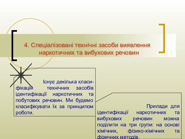 4. Спеціалізовані технічні засоби виявлення наркотичних та вибухових речовин Існує декілька