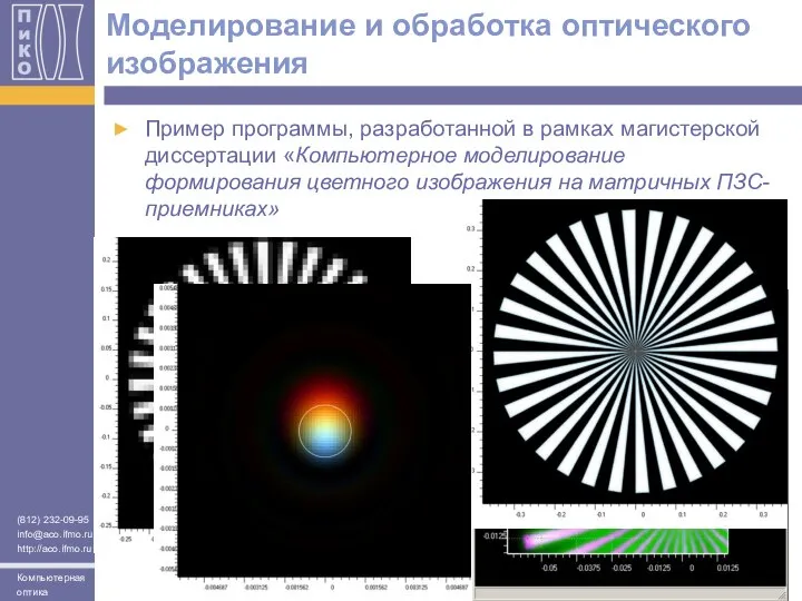 Моделирование и обработка оптического изображения Пример программы, разработанной в рамках магистерской