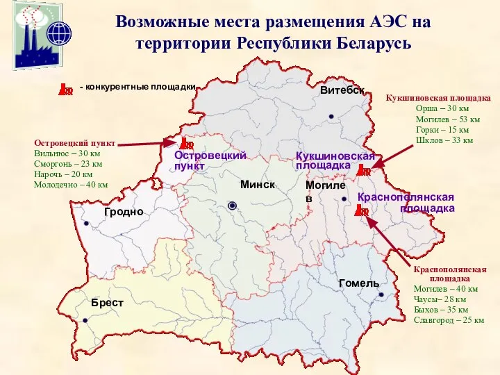 Гродно Брест Минск Витебск Могилев Гомель Кукшиновская площадка Краснополянская площадка Островецкий