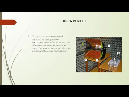 ЦЕЛЬ РАБОТЫ Создать малоинвазивный способ телепортации информации в биологические объекты для