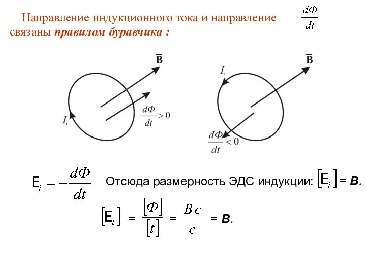 Направление индукционного тока и направление связаны правилом буравчика : Отсюда размерность