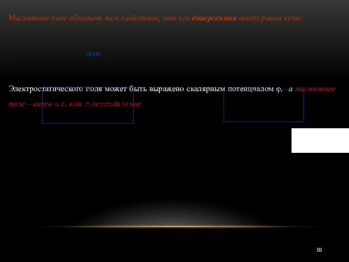 Магнитное поле обладает тем свойством, что его дивергенция всюду равна нулю: