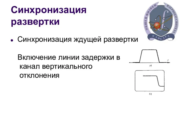 Синхронизация развертки Синхронизация ждущей развертки Включение линии задержки в канал вертикального отклонения