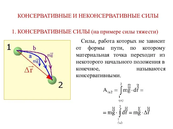 КОНСЕРВАТИВНЫЕ И НЕКОНСЕРВАТИВНЫЕ СИЛЫ 1. КОНСЕРВАТИВНЫЕ СИЛЫ (на примере силы тяжести)