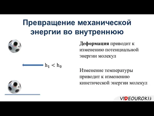 Превращение механической энергии во внутреннюю Деформация приводит к изменению потенциальной энергии