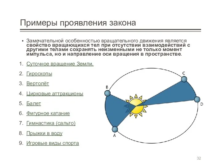 Примеры проявления закона Замечательной особенностью вращательного движения является свойство вращающихся тел