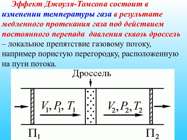 Эффект Джоуля-Томсона состоит в изменении температуры газа в результате медленного протекания