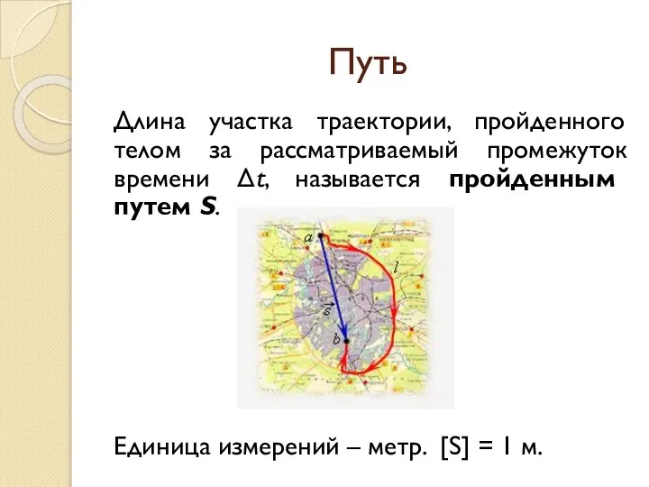 Путь Длина участка траектории, пройденного телом за рассматриваемый промежуток времени Δt,