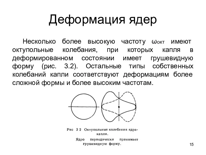 Деформация ядер Несколько более высокую частоту ωокт имеют октупольные колебания, при