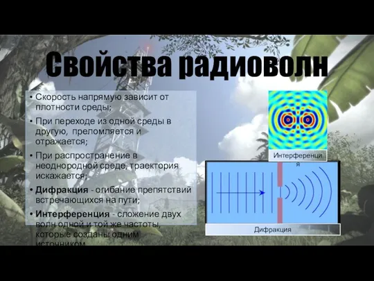 Свойства радиоволн Скорость напрямую зависит от плотности среды; При переходе из