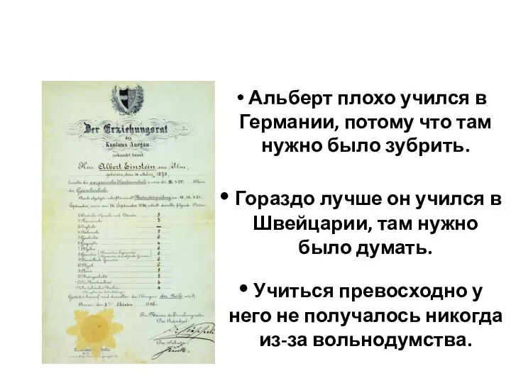 Гораздо лучше он учился в Швейцарии, там нужно было думать. Альберт