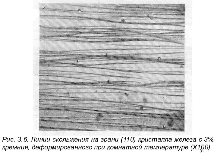 Рис. 3.6. Линии скольжения на грани (110) кристалла железа с 3%