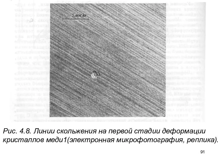 Рис. 4.8. Линии скольжения на первой стадии деформации кристаллов меди1(электронная микрофотография, реплика).