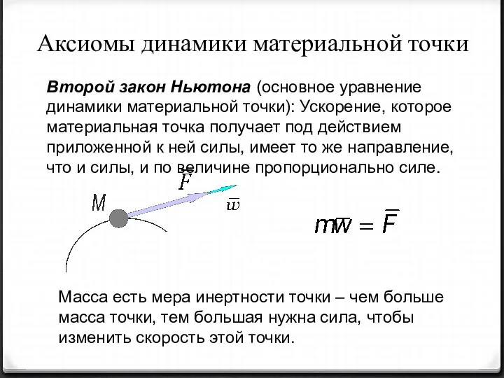 Аксиомы динамики материальной точки Второй закон Ньютона (основное уравнение динамики материальной