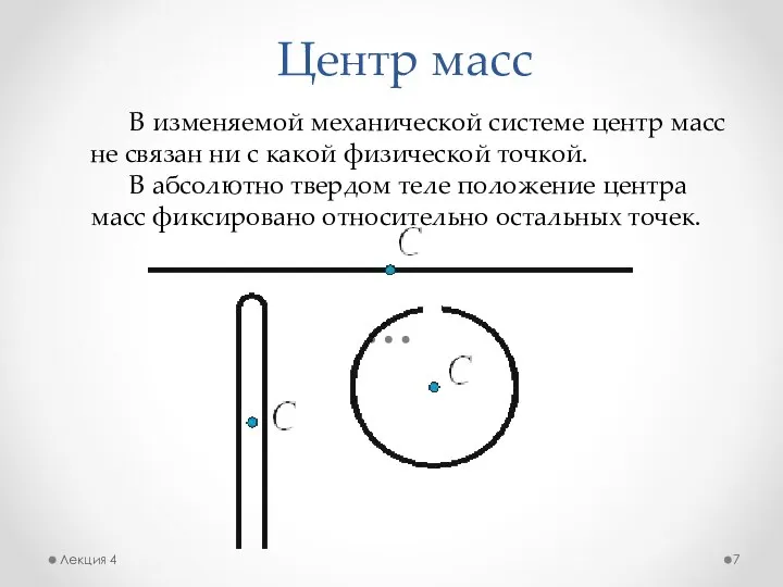 Центр масс Лекция 4 В изменяемой механической системе центр масс не