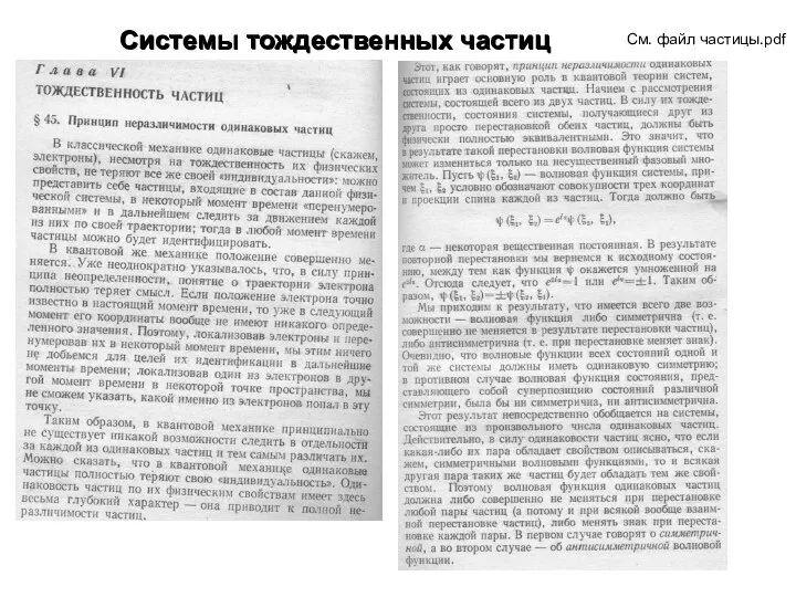 Системы тождественных частиц См. файл частицы.pdf Системы тождественных частиц