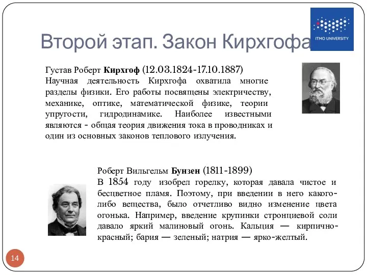 Второй этап. Закон Кирхгофа. Густав Роберт Кирхгоф (12.03.1824-17.10.1887) Научная деятельность Кирхгофа