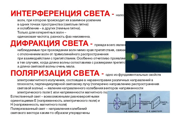 ИНТЕРФЕРЕНЦИЯ СВЕТА - наложение волн, при котором происходит их взаимное усиление