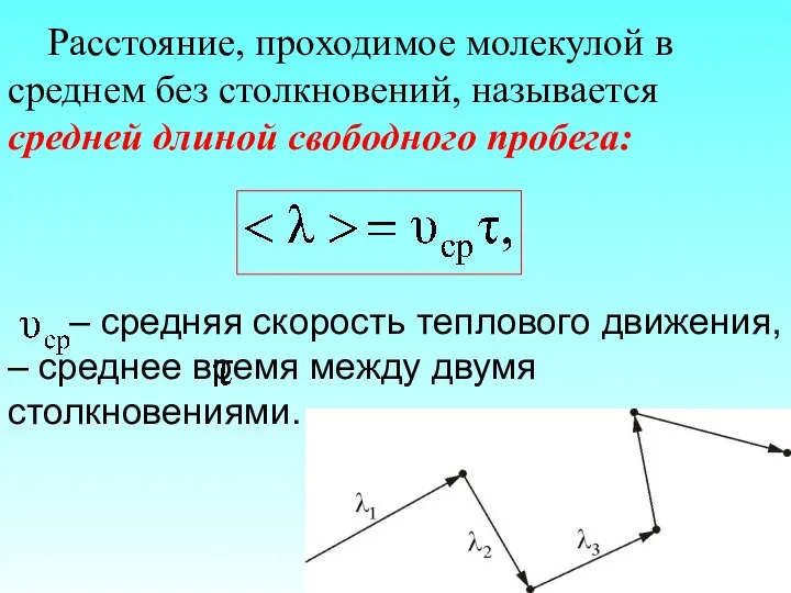 Расстояние, проходимое молекулой в среднем без столкновений, называется средней длиной свободного