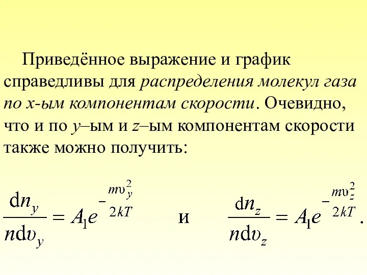 Приведённое выражение и график справедливы для распределения молекул газа по x-ым