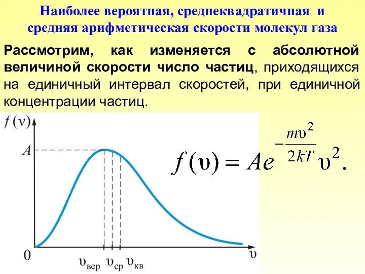 Рассмотрим, как изменяется с абсолютной величиной скорости число частиц, приходящихся на